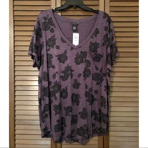 Torrid Black Rose Pocket V-Neck Tee